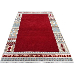 Wollteppich THEKO Nuno, reine Wolle, handgearbeitet, mit Bordüre Teppiche Gr. B/L: 240 cm x 340 cm, 14 mm, 1 St., rot Schurwollteppiche handgetuftet, Wohnzimmer, Schlafzimmer, Esszimmer, auch als Läufer