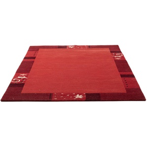 Wollteppich THEKO Royal Ganges Teppiche Gr. B/L: 90 cm x 160 cm, 13 mm, 1 St., rot Esszimmerteppiche reine Wolle, mit Bordüre, ideal im Wohnzimmer & Schlafzimmer