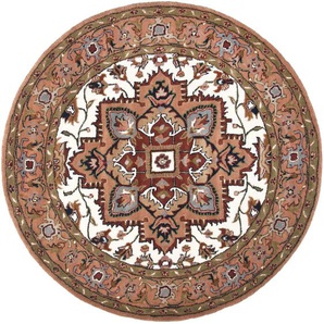 Wollteppich THEKO Royal Heriz Teppiche Gr. Ø 190 cm, 14 mm, 1 St., braun (creme, braun) Orientalische Muster