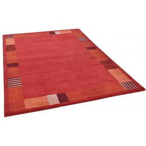 Wollteppich THEKO Royal Nepali 3085 Teppiche Gr. B/L: 70 cm x 140 cm, 15 mm, 1 St., rot Esszimmerteppiche reine Wolle, handgetuftet, Uni-Farben, mit Bordüre, modernes Design