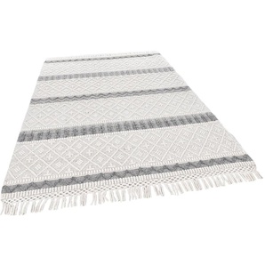 Wollteppich THEKO Visby - 915 Teppiche Gr. B/L: 170 cm x 240 cm, 10 mm, 1 St., weiß (wollweiß) Fransenteppich Schurwollteppiche reine Wolle, handgewebt, Scandi Design, mit Fransen