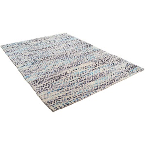 Wollteppich TOM TAILOR HOME Diamond Teppiche Gr. B/L: 140 cm x 200 cm, 8 mm, 1 St., blau Baumwollteppiche reine Wolle, Flachgewebe, handgeknüpft