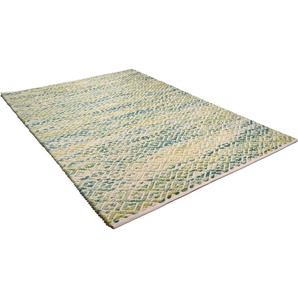 Wollteppich TOM TAILOR HOME Diamond Teppiche Gr. B/L: 65 cm x 135 cm, 8 mm, 1 St., grün Baumwollteppiche reine Wolle, Flachgewebe, handgeknüpft