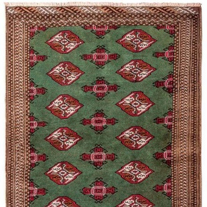 Wollteppich Turkaman Teppich handgeknüpft grün, morgenland, rechteckig, Höhe: 7 mm