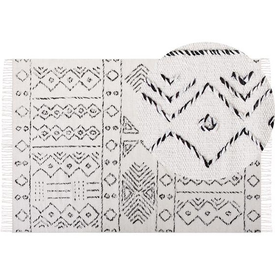 Wollteppich Weiß /schwarzes Aztekenmuster 160 x 230 cm Niedrigflor Modern Vintage