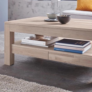 Couchtisch WOLTRA Silkeborg Tische Gr. B/H/T: 110 cm x 45 cm x 70 cm, braun (eiche weiß gekalkt massiv) Couchtisch Eckige Couchtische Holz-Couchtische Tisch Breite 110 cm