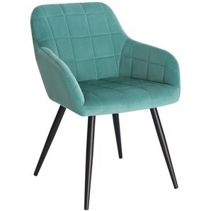 WOLTU 1er-Set Esszimmerstuhl Küchenstuhl Polsterstuhl Wohnzimmerstuhl Sessel mit Armlehne, Sitzfläche aus Samt, Metallbeine, Türkis BH93ts-1