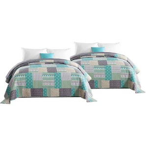 Woltu - 2 x Tagesdecken Bettüberwurf Steppdecke Patchwork Wendedesign Doppelbett 220 x 240 cm