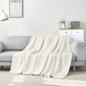 Woltu - 220x240cm Tagesdecke 100% Baumwolle Decke Weiche Waffelpique Tagesdecke, Leichte Kuscheldecke Wohndecken, Überwurf für Sofa Seesel Bett, Creme