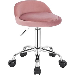 WOLTU Bürohocker mit Rollen, Drehhocker höhenverstellbar, Rollrocker mit niedriger Rückenlehne, Arbeitshocker Rosa, Sitzhöhe 43-54,5 cm BS127rs