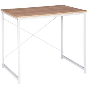 Woltu - Bürotisch aus Holz mit Eisen-Gestell im Desktop Design Weiß+Hell Eiche - Weiß+Hell Eiche