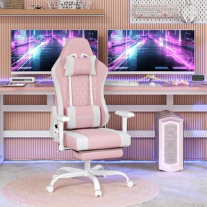 Woltu - Gaming Stuhl ergonomisch, Racing Gamer Sessel, Computerstuhl mit Rollen, Kopfstütze, Fußstütze, Lendenkissen, Drehstuhl 150 kg, aus
