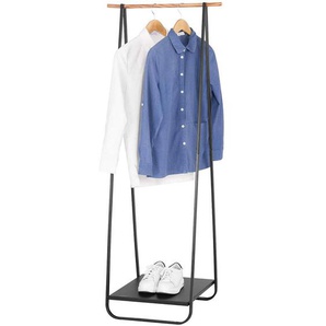 Woltu - Kleiderständer Schwarz für Schlafzimmer Garderobenständer Schmal Metall Kleiderstange mit Metallablagen ca.54x45x141cm(BxTxH)