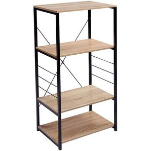 Woltu - Küchenregal Standregal Mikrowellenhalter Bäcker Regal Metallregal aus Holz und Stahl, mit 4 Ablagen, ca. 60 x 40 x 124 cm, Hell Eiche +
