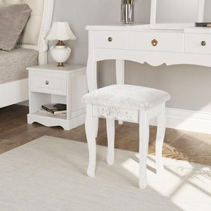 Woltu - Schminkhocker, Sitzhocker, Hocker Landhaus Hocker, Polsterhocker, mdf Holz, Weiß lackiert, für Schminktisch, Barock, Cremeweiß