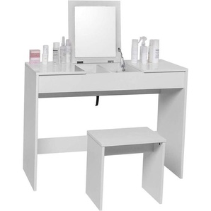 Woltu - Schminktisch Kosmetiktisch mit Hocker und klappbar Spiegel, Hochglanz Tischplatte,Schreibtisch Frisierkommode, 100 45 76cm, Weiß