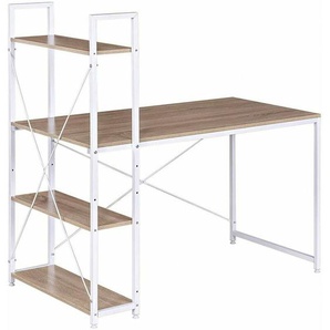 Woltu - Schreibtisch Computertisch Büromöbel pc Tisch Bürotisch Arbeitstisch aus Holz und Stahl, mit Ablage, ca. 120x64x120 cm, Heller Eiche+weiß