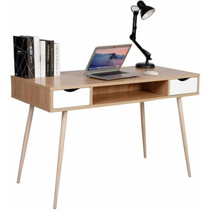 Woltu - Schreibtisch Computertisch Bürotisch Arbeitstisch pc Laptop Tisch, in Melamin, mit 2 Schubladen und 1 offenen Fach, Gestell aus Stahl,