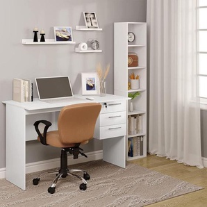 Woltu - Schreibtisch Computertisch Bürotisch Arbeitstisch pc Laptop Tisch, mit 3 Schubladen und Schloss, aus Holz, 120x59x75cm(BxTxH), Weiß