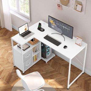 WOLTU Schreibtisch L-Form, Computertisch mit Steckdosen USB-A Typ-C, Eckschreibtisch mit Regal umkehrbar, Bürotisch Gaming Tisch mit Rechnerfach,