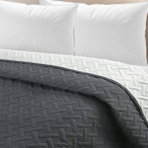 Woltu - Tagesdecke mit geometrischem Muster dunkelgrau-creme 240 x 260 cm