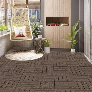 WOLTU WPC Terrassenfliesen Holzoptik Terrassendielen Fliese in Bodenbelag mit klicksystem, für Terrasse und Balkon 30x30 cm im Set Braun (11 Stück /