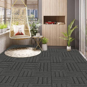 Woltu - wpc Terrassenfliesen Holzoptik Terrassendielen Fliese in Bodenbelag mit klicksystem, für Terrasse und Balkon 30x30 cm im Set Grau (11 Stück /