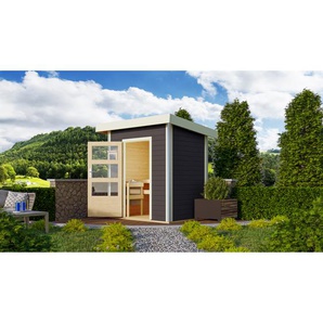 Woodfeeling Massivholzsauna Jorgen mit Bio-Ofen grau 196 x 228 x 146 cm, 9 kW