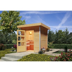 Woodfeeling Massivholzsauna Jorgen mit Ofen natur 196 x 228 x 146 cm, 9 kW