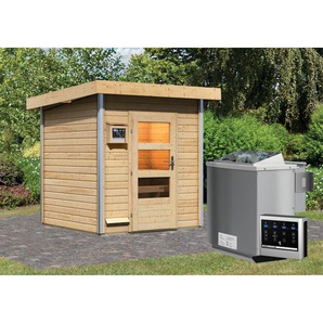 Woodfeeling Massivholzsauna Torge mit Bio-Ofen natur 196 x 228 x 196 cm, 9 kW
