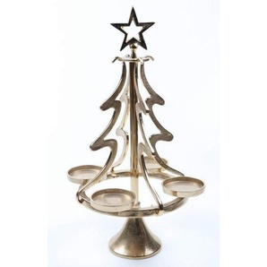 X-Mas Adventskerzenhalter, Gold, Metall, 33.5x55x33.5 cm, Handmade in India, Dekoration, Weihnachtsdekoration, Winterdeko