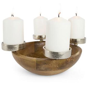 X-Mas Adventskerzenhalter , Holz, Metall , 32x10 cm , Dekoration, Windlichter & Kerzenhalter, Kerzenhalter