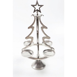 X-Mas Adventskerzenhalter, Silber, Metall, 33.5x55x13 cm, Handmade in India, Dekoration, Weihnachtsdekoration, Winterdeko
