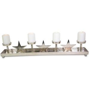 X-Mas Adventskerzenhalter , Silber , Metall , 76x11x12 cm , Dekoration, Windlichter & Kerzenhalter, Kerzenhalter