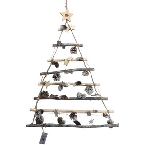 X-Mas Dekobaum, Weiß, Holz, Naturmaterialien, Haselnuss, vollmassiv, Uni, Stern, 58x80 cm, RoHS, CE, Kunsthandwerk, zum Stellen, handgemacht,