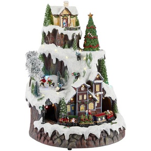 X-Mas Dekospieluhr , Braun, Grün, Weiß , Kunststoff , 33x43x31 cm , Dekoration, Skulpturen & Dekoobjekte, Dekoobjekte