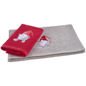 X-Mas Gästetuch, Grau, Rot, Textil, 2-teilig, Abstraktes, 30x50 cm, Textiles Vertrauen - Oeko-Tex®, schadstoffgeprüft, Badtextilien, Gästehandtücher