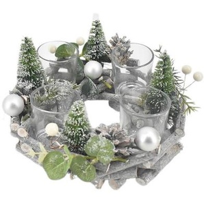 X-Mas Kerzenhalter, Mehrfarbig, Kunststoff, Glas, Naturmaterialien, 12 cm, Bsci, zum Stellen, Dekoration, Kerzen & Zubehör, Kerzenhalter