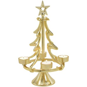 X-Mas Teelichthalter , Gold , Metall , 22x37x22 cm , zum Stellen , Dekoration, Windlichter & Kerzenhalter, Teelichthalter