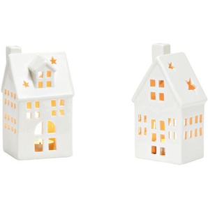 X-Mas Windlichtset, Weiß, Keramik, 8x16x7 cm, Dekoration, Windlichter & Kerzenhalter, Windlichter