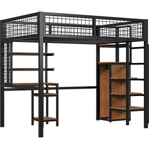Xdovet Hochbett,Etagebett(Schwarz)140 x200 mit Sicherheitsleiter, Kinderbett mit Eisenrahmen Kleiderschrank und Computertisch Xdovet 00150