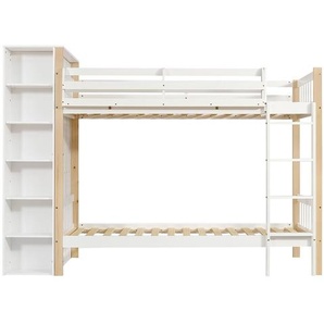 Xdovet Kinderbett mit Fallschutz und Gitter Kleiderschrank Seitlich Etagenbett Jugendbett Kiefer+PB Weiß 90x200cm XDovet799