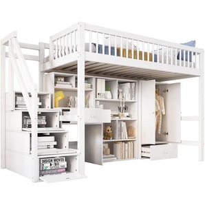 Xkiss Kinderbett, Einzelbett, multifunktionales Kinderbett ,Mit Schreibtisch&Treppe&Schließfächern&Kleiderschrank,ohne Matratze,massivholz+MDF XKISS 0043