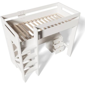 Xkiss Kinderbett Hochbett mit USB-C Schreibtisch, Kleiderschrank und Aktenschrank, Jugendbett Einzelbett mit Treppe und Lattenrost, Stauraum XKISS 0068