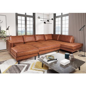 XL Polsterhocker 136 x 45 x 62cm Braun Microfaser Yaka: Cognac