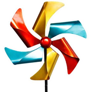 XL Windrad bunt Windspiel Kupfer Gold Silber aus Metall Höhe ca. 140 cm  ca. Ø 38 cm tolle Gartendekoration