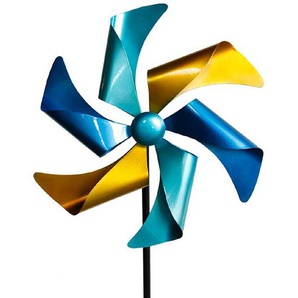 XL Windrad bunt Windspiel Kupfer Gold Silber aus Metall Höhe ca. 140 cm  ca. Ø 38 cm tolle Gartendekoration