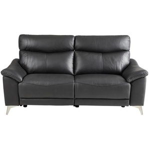 Xora 2,5-Sitzer, Schwarz, Textil, Leder, Kombination Echtleder/Lederlook, Rindleder, 3-Sitzer, 201x102x92 cm, motorische Relaxfunktion, Wohnzimmer,