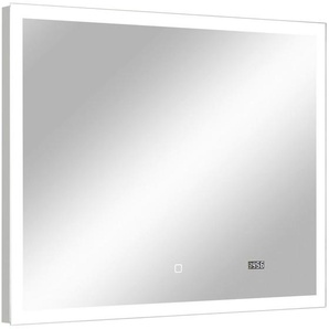 Xora Badezimmerspiegel, Glas, rechteckig, 90x70x4.5 cm, feuchtraumgeeignet, in verschiedenen Größen erhältlich, senkrecht montierbar, Uhrzeit – Anzeige, Badezimmer, Badezimmerspiegel, Badspiegel
