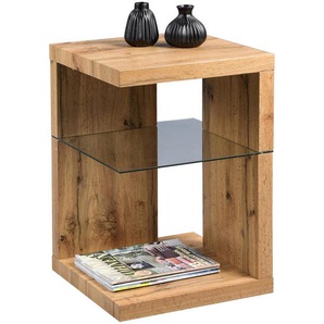Xora Beistelltisch, Eiche, Glas, Holzwerkstoff, quadratisch, Bodenplatte, 40x60x40 cm, offenes Fach, Wohnzimmer, Wohnzimmertische, Beistelltische,